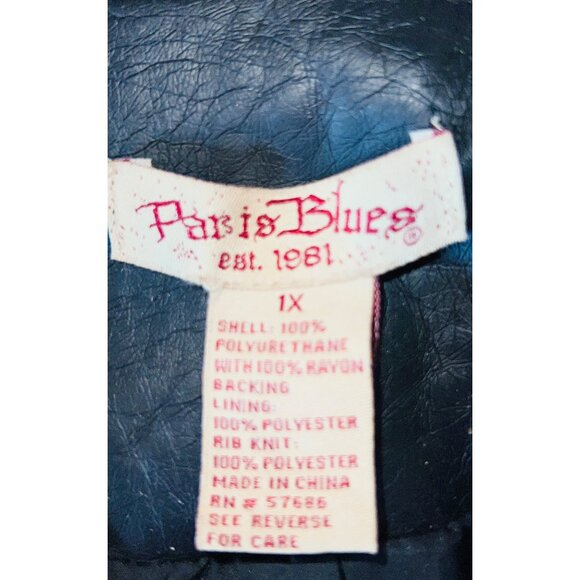 Paris Blues Womens Black Faux Leather Bomber Jacket 1X With Zipper Front & Ribbe - Picture 4 of 5